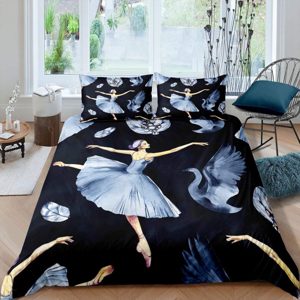 Danslakan Set King Size, Täckesöverdrag med Balettdans Tema, Balettprinsessa Dansare Sängkläder Set för Flickrum Inredning