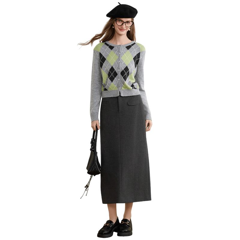 Xiangying Women s Gray High-Waisted Straight Suit Skirt S