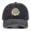 Unisex Sunflower Embroidery Wash Baseball Cap Spring and Autumn Outdoor Adjustable Sunscreen Hat