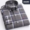 Men's Plaid Cotton Long Sleeve Slim Fit Shirt - Non-Iron, Plus Size, Casual Business Attire for Middle-Aged and Elderly