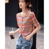 Demana Artistic Gradient Ribbed Knit Short Sleeve Cardigan