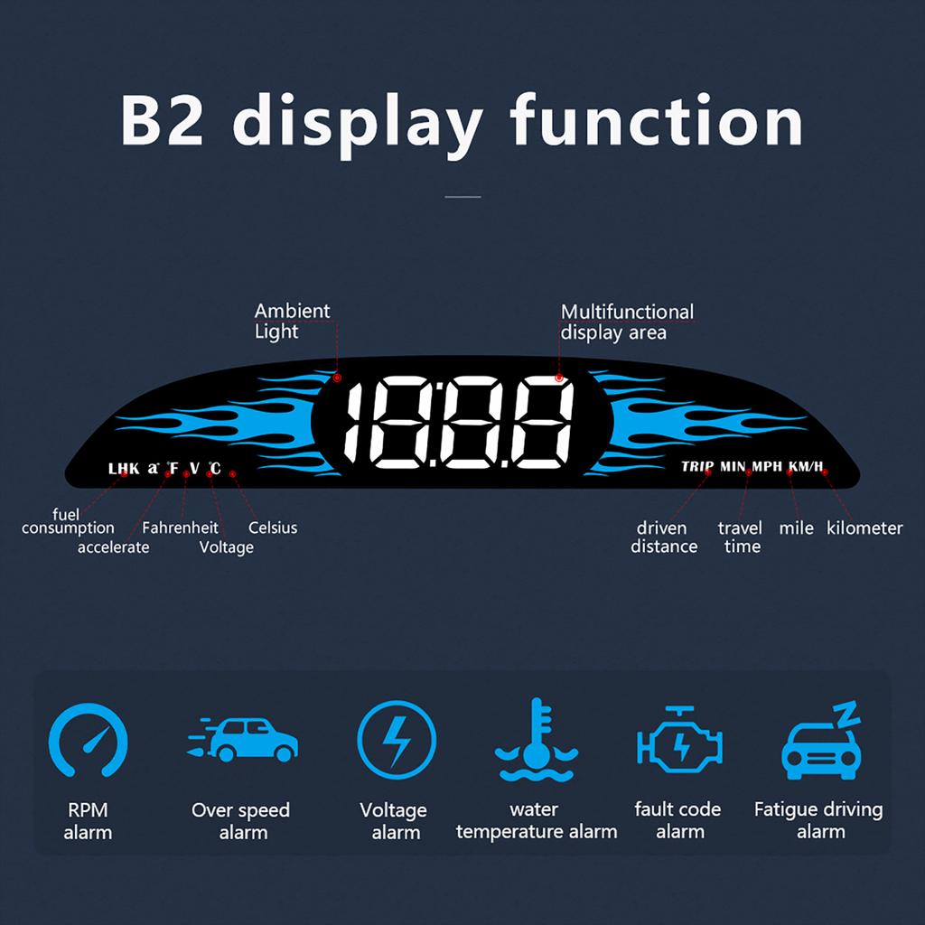 G2 B2 Head Up Display GPS / OBD Multifunctional Smart Car HUD Digital Speedometer Water Temp RPM Fuel Consumption Security Alarm