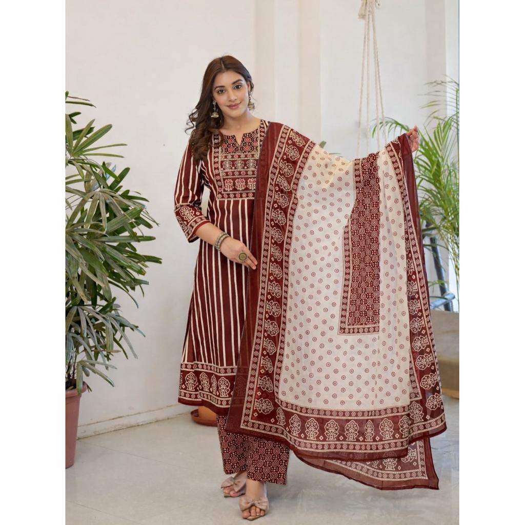 Women's Designer Cotton Kurti Pant Dupatta Set Indian Bollywood Ethnic Kurta Set