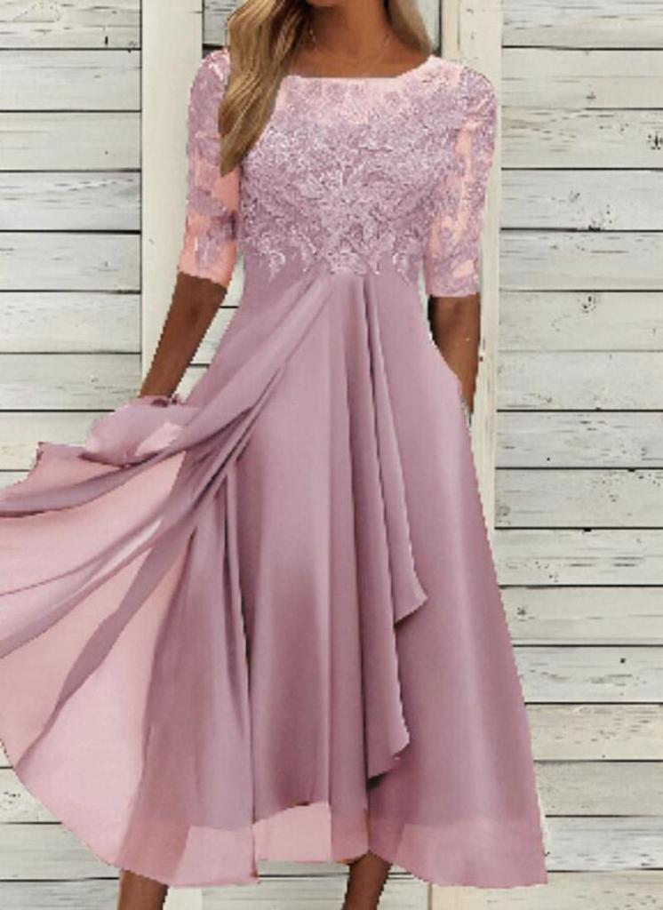 Dress Chiffon Splicing Lace Hollow Dress Bridesmaid Evening Dress Women's Clothing