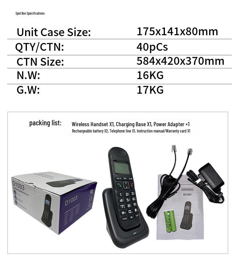 Daerxin D1003 Schnurloses Anrufer-ID Bürotelefon