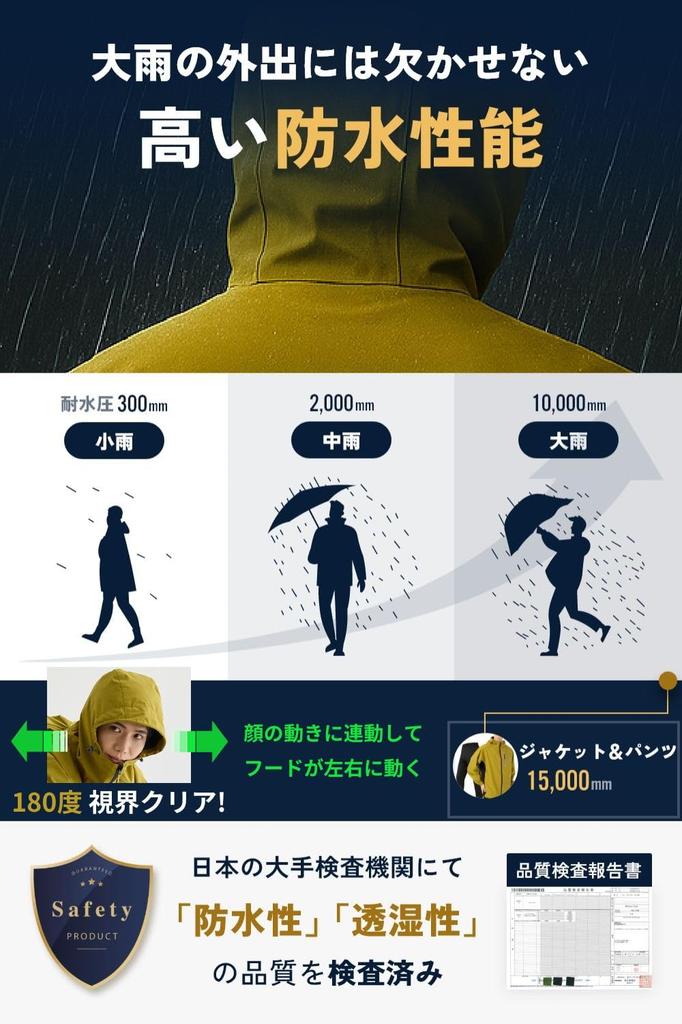 even in heavy Rainwear top and bottom set for for commuting to work or waterproof rain rain mountain motorcycle [Benke] [Comfortable rain] men,