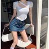Trendy Spicy Girl High-Waist A-Line White Denim Midi Skirt