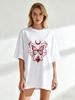 Black Oversized T Shirt With Red Butterfly Moon And Heart Print For Casual Wear
