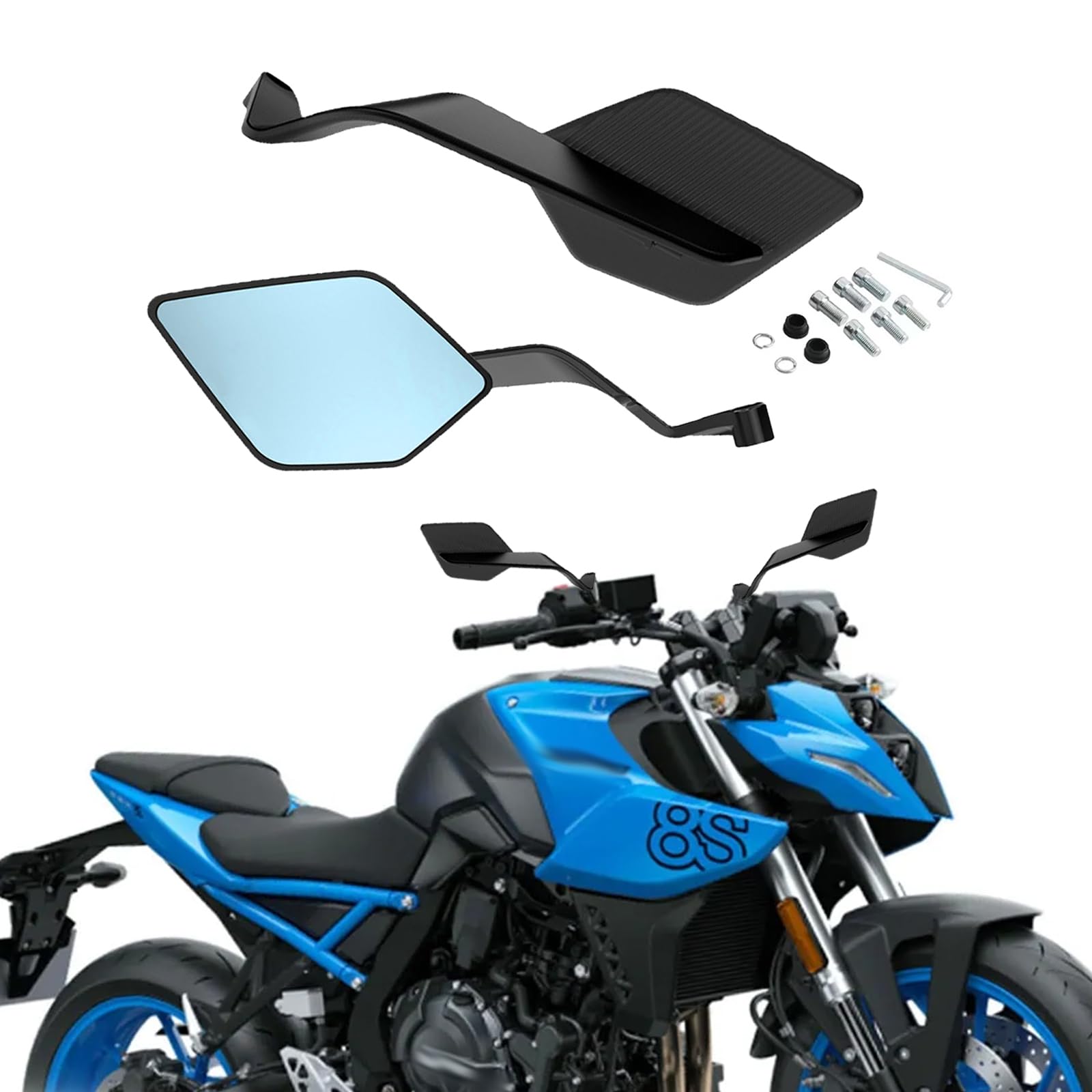 

Зеркало заднего вида для мотоцикла PEDAPENG с регулируемым ветровым стеклом и боковыми зеркалами синего цвета для Gixxer и вращением на 360°, (Антибликовая линза) GSX-8S, V-Strom