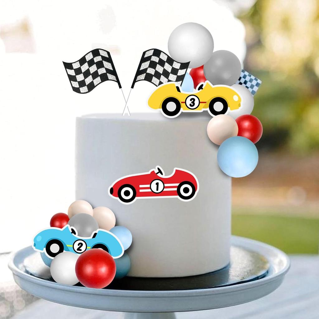 Racing Cake Toppers Race Car Birthday Cake Decorations for Racing Car Checkered Flag Birthday Anniversary Party Decorations