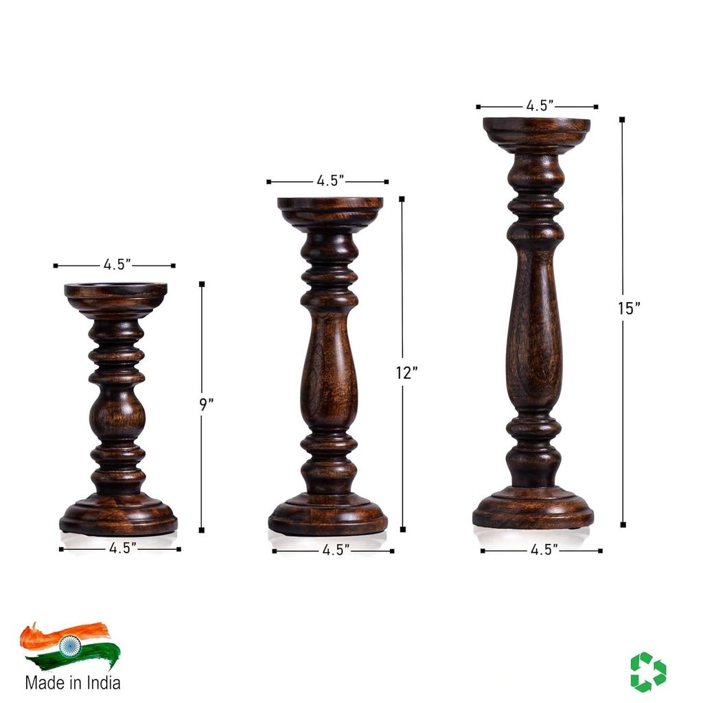 Wooden Candle Holder Stand with 3 Free Candles for Home & Table Decoration Best Handmade Gift for Christmas New