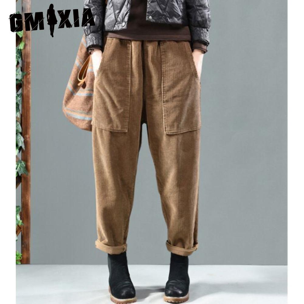 

GMXIA Вельветовые брюки-бананы трех цветов с эластичным поясом на весенне-осенний период L коричневый