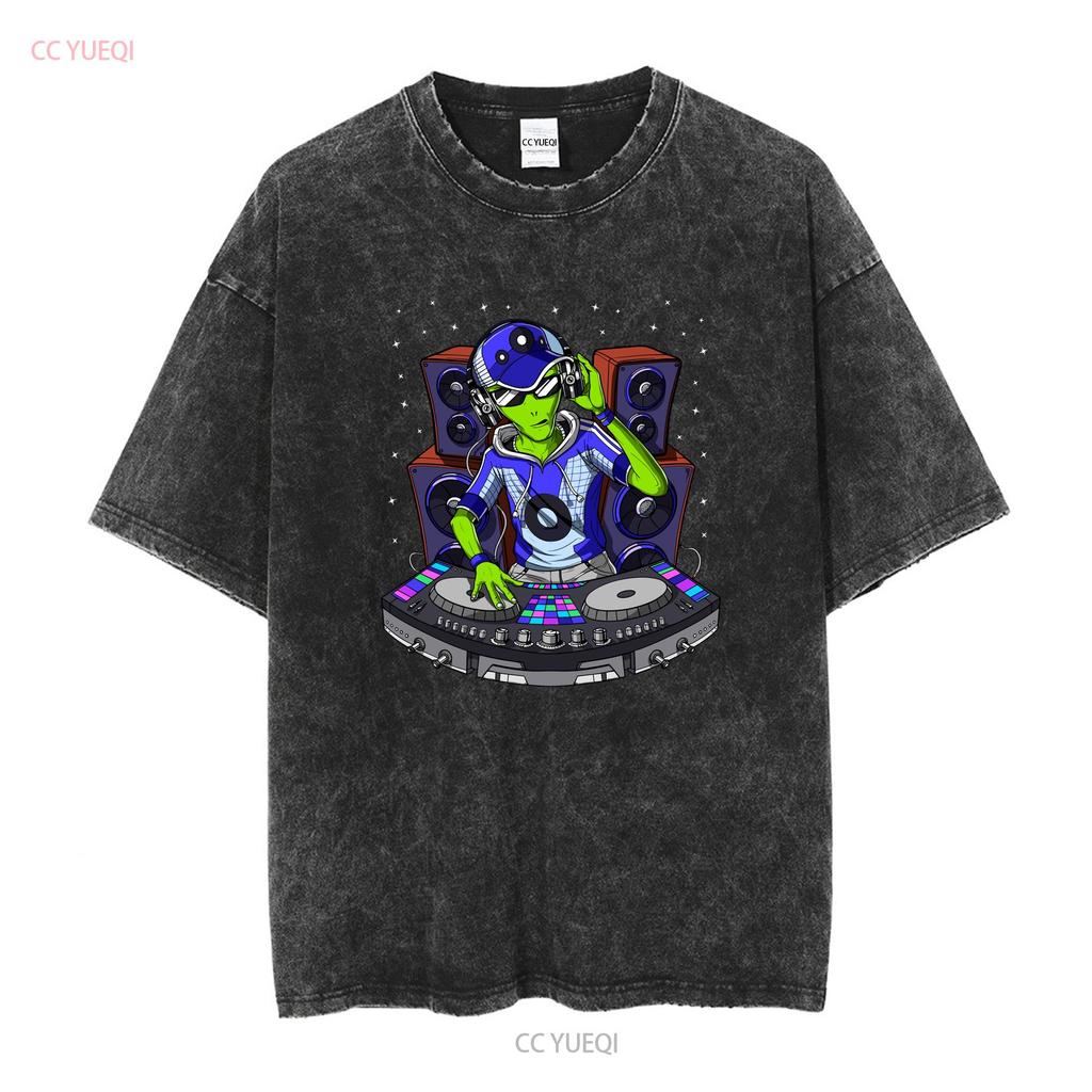 Alien Techno DJ T Shirt Psytrance Dubstep Music House EDM Festival Clothing Outfit Long or Short Sleeves Vintage Washed Soft