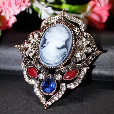 Broche de cabeça vintage boêmio esmalte broche feminino antigo cor dourada cristal vestido de noiva joia presente