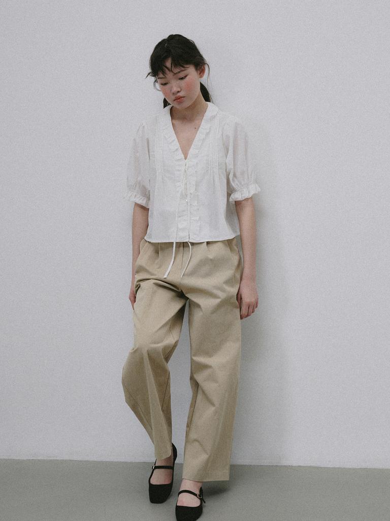 PLATDUJOUR Wide Two Tuck Pants (Ivory)
