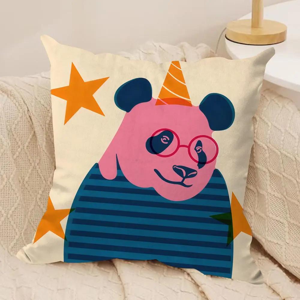 Panda tropical leaves Cushion Cover Silky Short Plush Invisible Zipper Dustproof Sofa Pillow Case for Home Decor