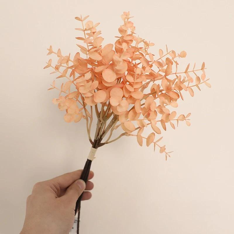 2pcs Home Decor Artificial Eucalyptus Leaves Plastic Plant Floral Garden Decoration Simulation 6 Sticks Tied Money Leaf Bouquet