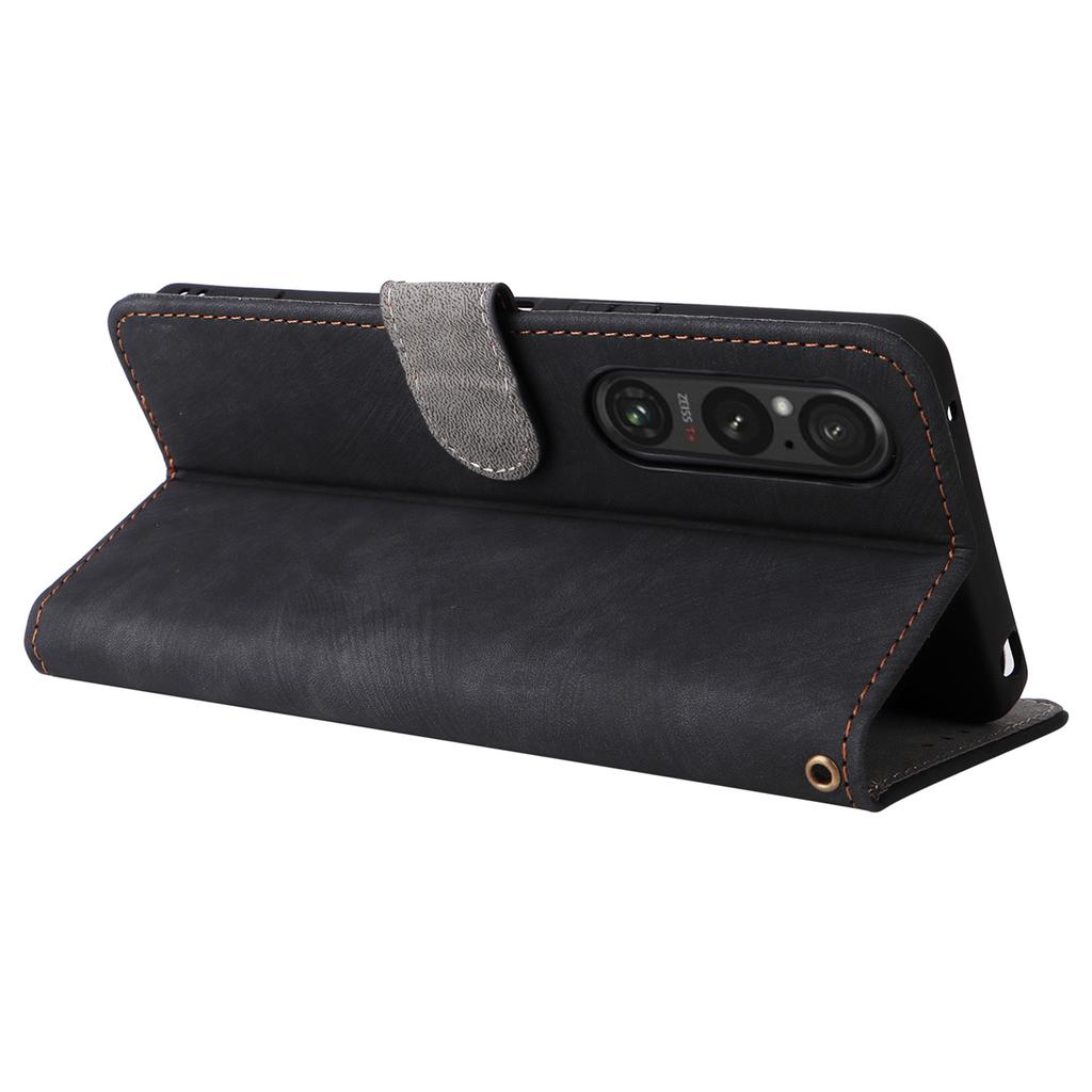 For Sony Xperia 1 VI Leather Case RFID Blocking Wallet Cover with Wrist Strap