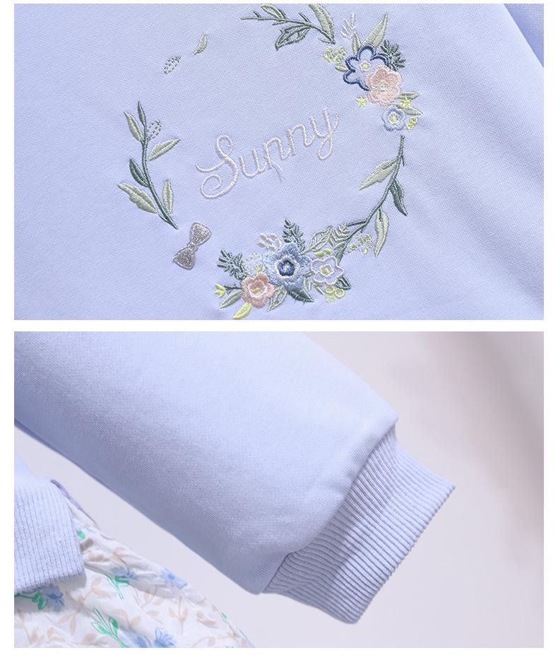 Dívčí svetrové šaty s květinovým prošíváním - Dlouhý rukáv, dvoudílný vzhled pro jaro a podzim