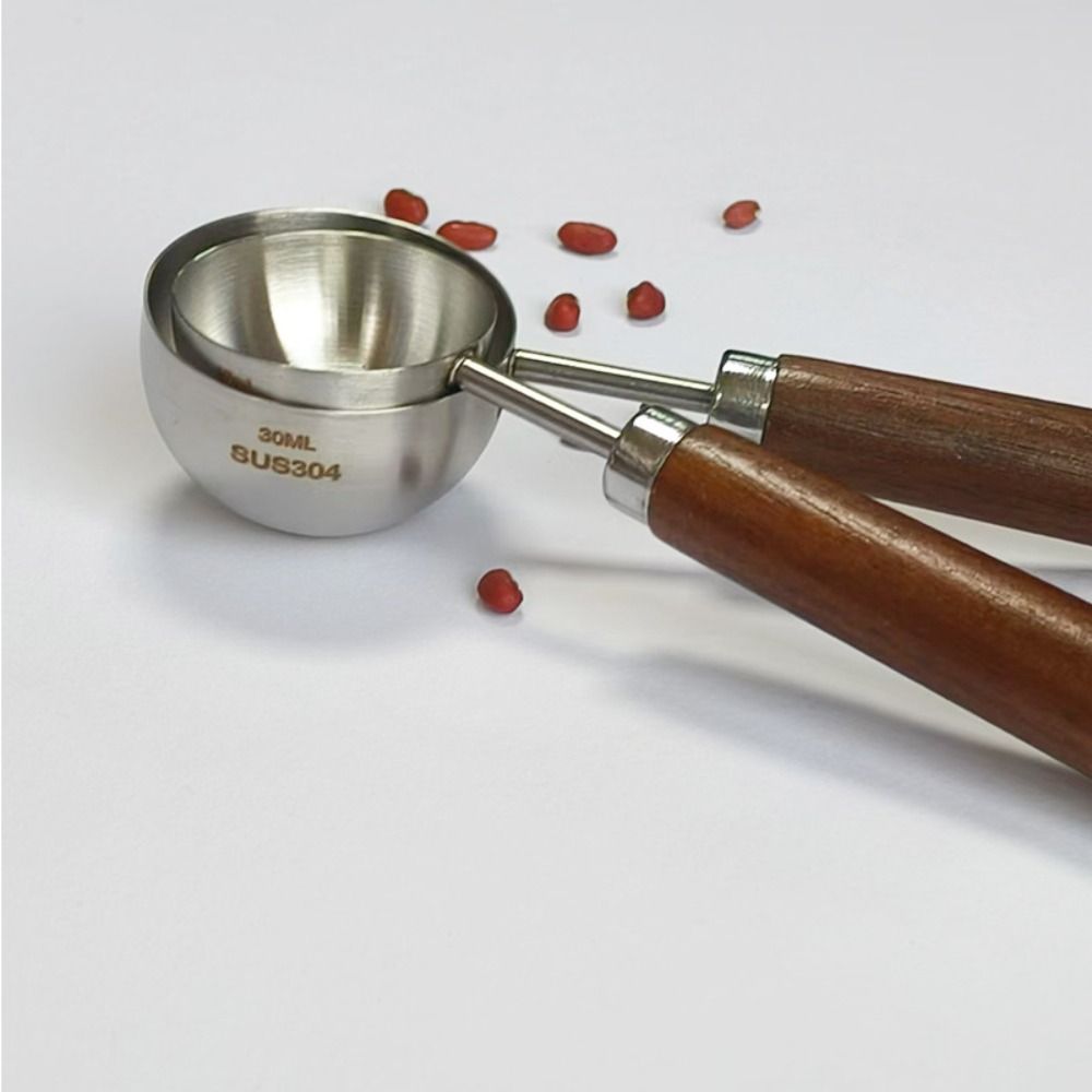 15/30ml Round Coffee Measuring Spoon Home Baking Tool Wooden Handle Tablespoon Spoon Measuring Tools for Kitchen Stainless Steel