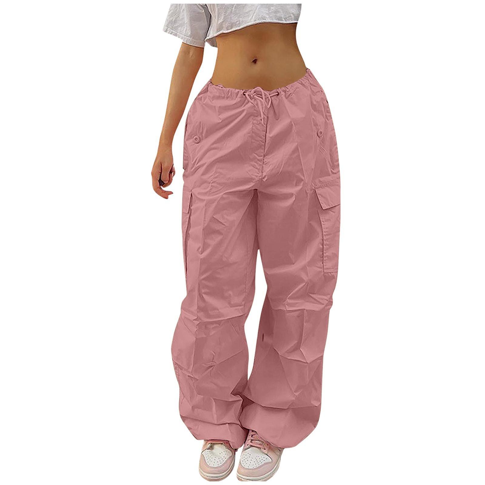 

Женские однотонные брюки-карго, уличные спортивные брюки в стиле хип-хоп, повседневные широкие брюки на привязи L розовый