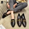 Fashion 2024 Brand Solid Leather Shoes Ladies Casual Oxfords Pointed Toe Flats Women Slip On Thick Heel Sneakers Big Size Spring Loafers