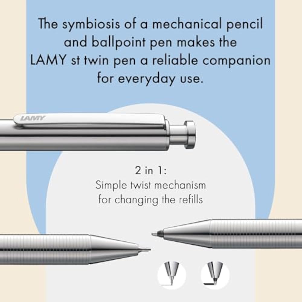 LAMY ST SILVER TWIN PENS - 2 in 1 multi-function pen with twist-on ballpoint and mechanical penci...