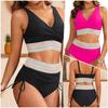2025 Stylish European & American Backless Solid Color Split Bikini Set for Women