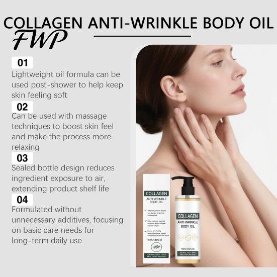 Hydrating Body Oil Collagen Moisturizing Oil, 100ml Lightweight Non Greasy Gentle for Soft Glowing Skin, Daily Skin Care Sensitive
