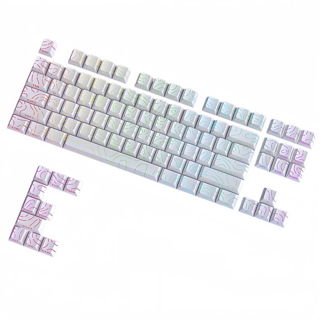 JYF.QUANYI 98-Key Contour 4.0 Double-Shot PBT Light-Transmitting Keycaps with Side Carvings and Cherry Profile for MX Mechanical Keyboards (White)