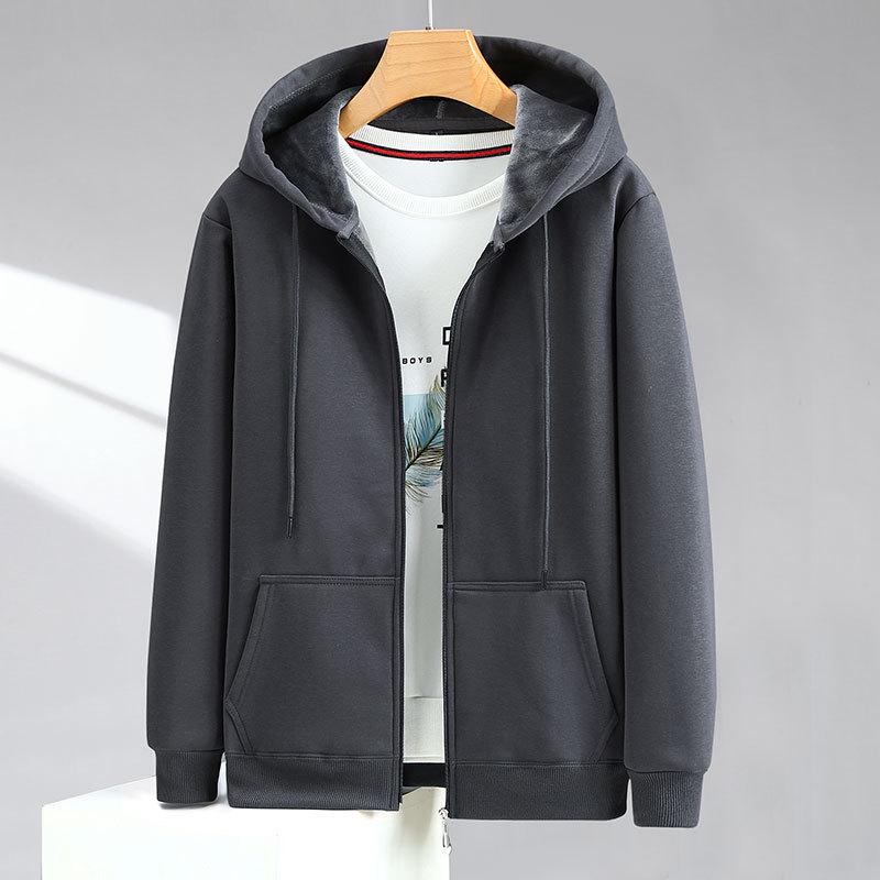 Men's Plus Size Fleece-Lined Zipper Hoodie - Thick, Loose Fit for Autumn and Winter