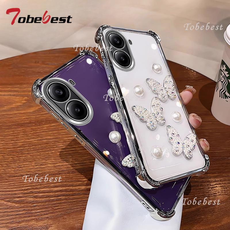 3D Pearl Butterfly Shockproof Plating Silicone Case for Xiaomi Redmi Turbo 4 3 Pro A5 A3 A1 Clear Transparent Back Cover