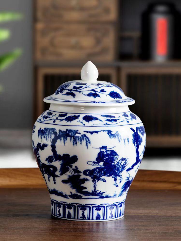 Blue and White Porcelain Ceramic Tea Pot General Can Sealed Storage Tank Small Storage Tea Pot Container Organizer Box