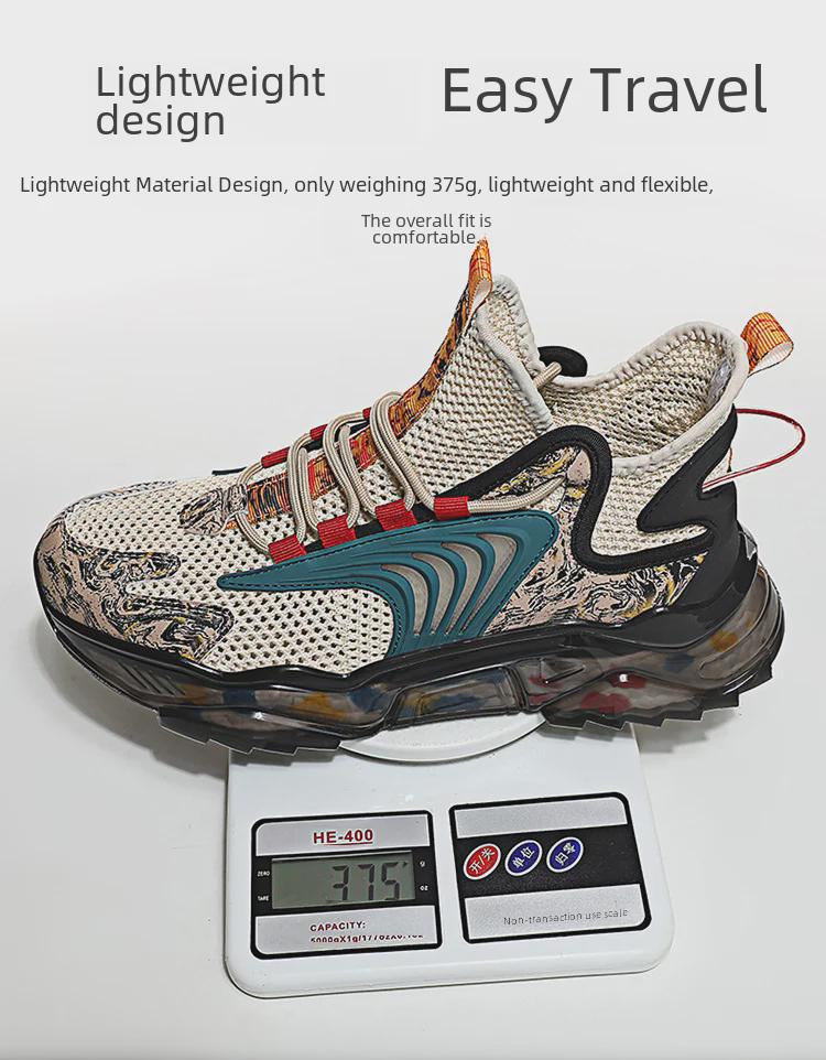 Spring & Autumn Men's Mesh Knit Sneakers - Fashionable, Breathable Mid-Cut Casual Shoes with National Trend Design.