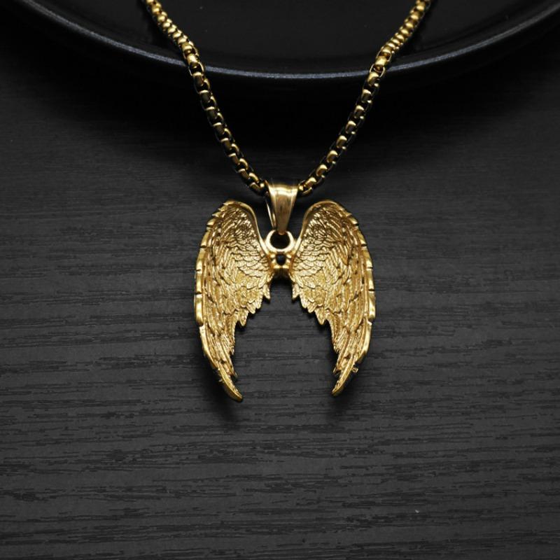 Casting Vintage Personality Angel Wings Pendant Punk Hip Hop Tide Men's and Women's Stainless Steel Titanium Steel Necklace