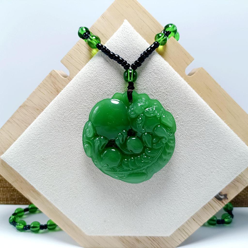 Pixiu Jade Pendant Necklace with Peace Buckle - Unisex Long Sweater Chain
