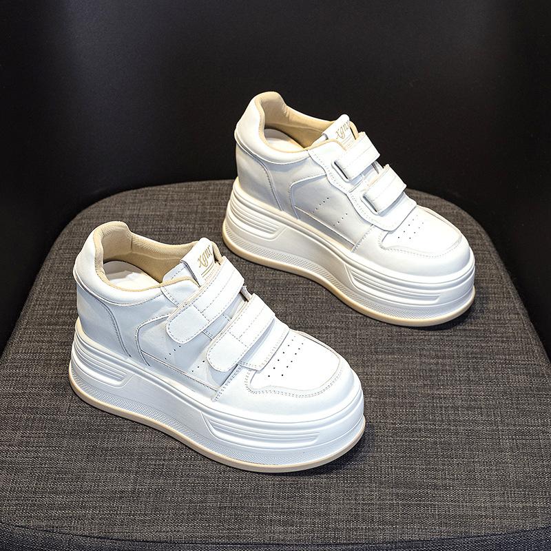 

10СМ Корова Натуральная Кожа Осень Платформа Танкетка Скейт Каблуки Удобная Повседневная Обувь Высокий Бренд Массивные Кроссовки Крючок Женщины Вулканизированная 39