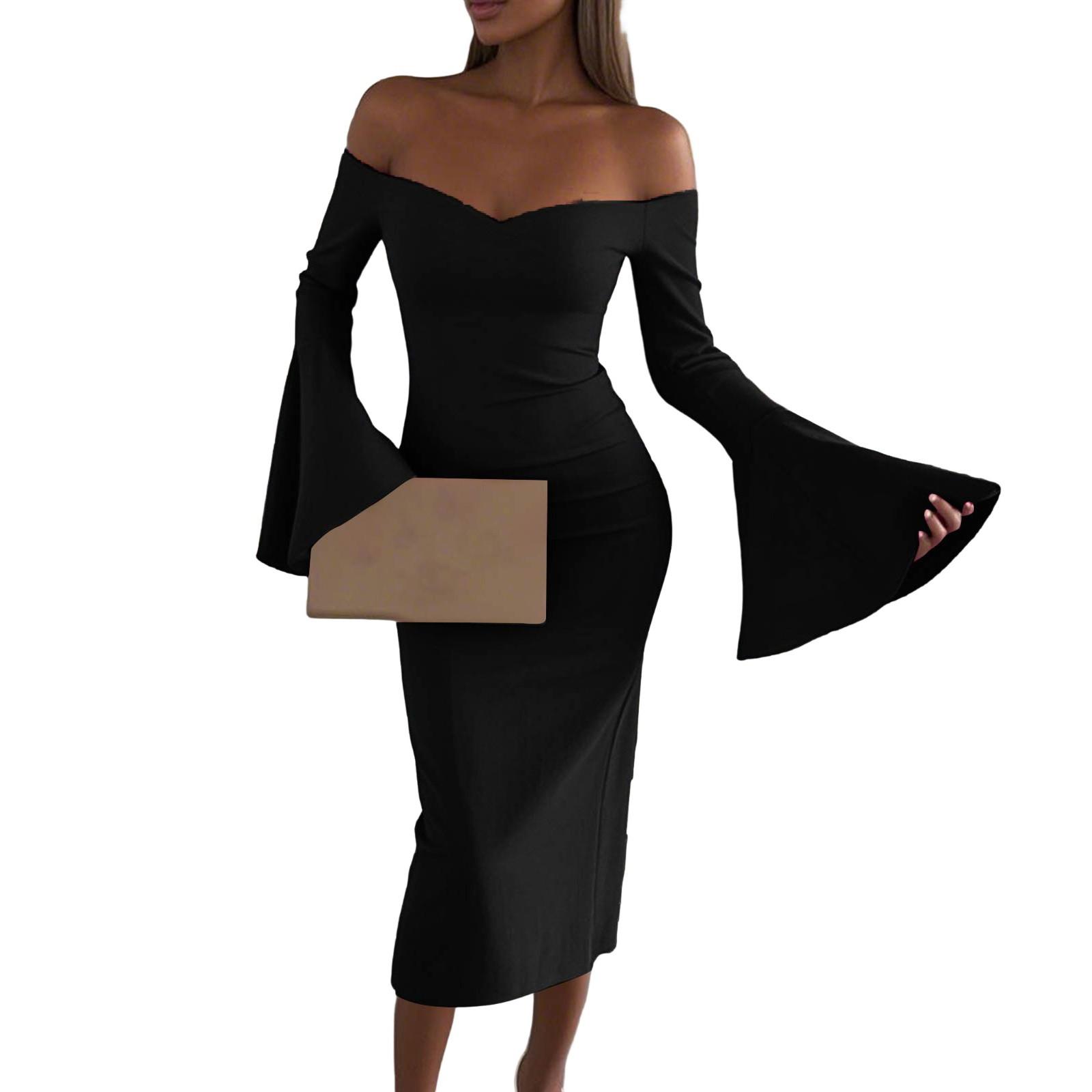 

Женские модные однотонные платья с V-образным вырезом, талией, оборками на рукавах, нестандартные платья L чёрный