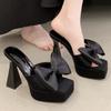 Fashion Elegant Bow Square Toe Women Sandals Summer Open Toe Square Heel Women High Heels Fashion Comfortable Super High Heel Dress Shoe