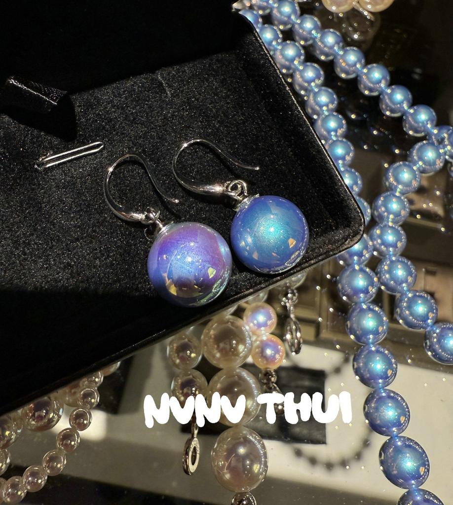 Blues Baroque, Silver Blue Rose Pearl Necklace, Comparable To Japanese Seawater Pearls Old Money Collarbone Chain, Bracelet