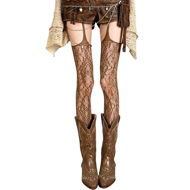 Fishnet Thigh High Stockings Patterned Suspender Tights for Women Garter Belt Pantyhose Tights Fishnets Hosiery Gifts