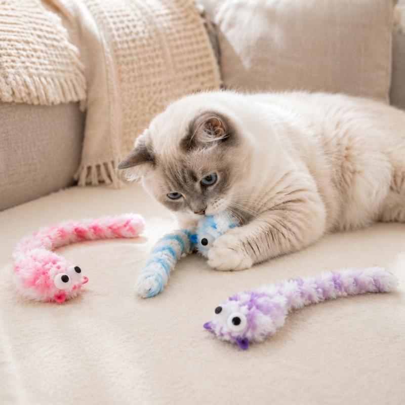 Long Tail Plush Cats Teaser Toy for Pet Cats, 3Pcs Cats Mouse Indoor Play Toy for Chasing, Swatting, Daily Interaction Fun, Home Enrichment