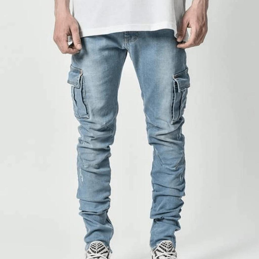 Nuovi jeans da uomo con tasca laterale e gamba piccola, jeans skinny da uomo