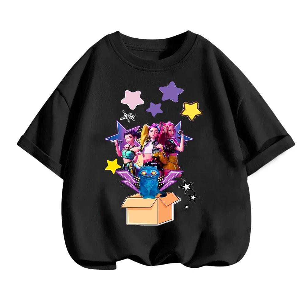 KPop Demon Hunters Children's T-shirt Cotton Korean Fashion Casual Round-neck Top Movie Cartoon Girl Boy Tshirt Kid Tees