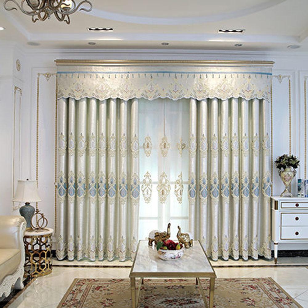 1/2pcs Luxury European-style Embroidered Thick Curtains for Living Room Balcony Bedroom Two-layer Blackout Curtain