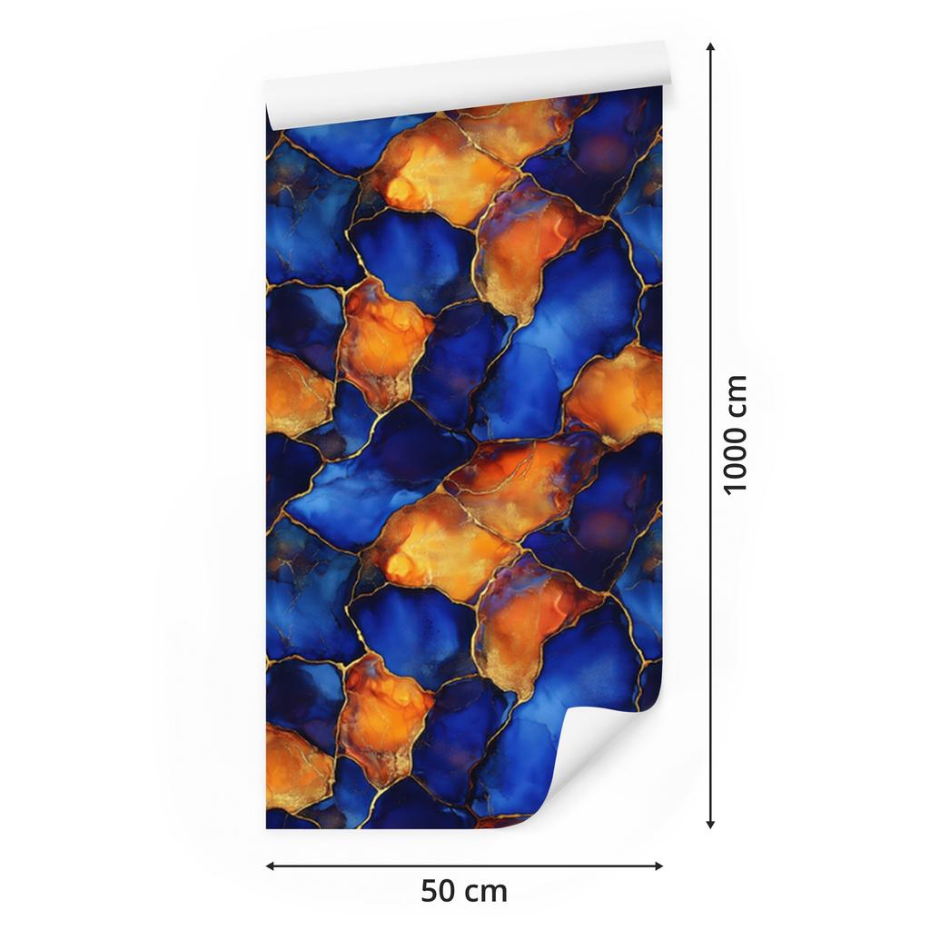 Ink blue, navy blue and orange wallpaper for living room and bedroom 50x1000