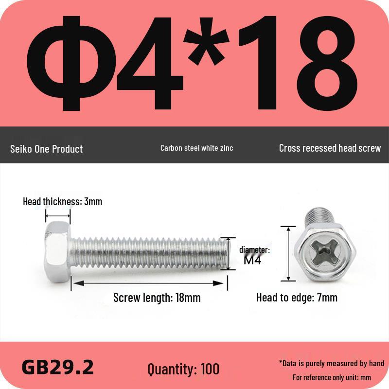 Cross Recessed Hexagon Head Screw, Cross Slot, White Zinc Plating