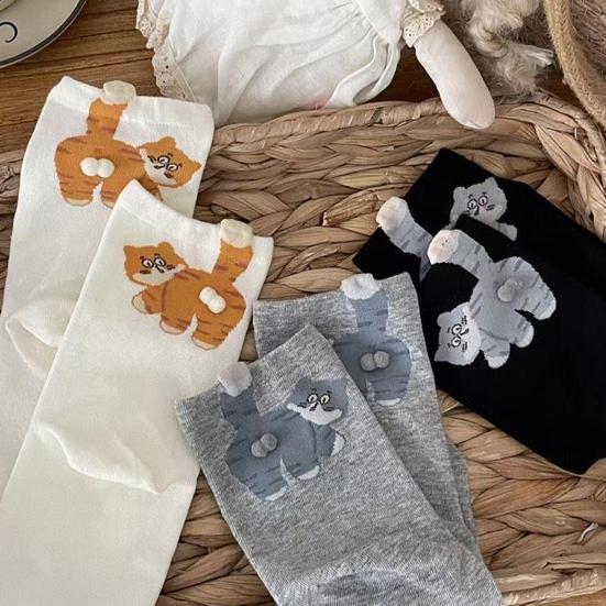 Cute Cat Socks Cartoon Cat Socks with Balls Stretchy Funny Animal Crew Socks Xmas Birthday Gift for Women Men Cat Lovers