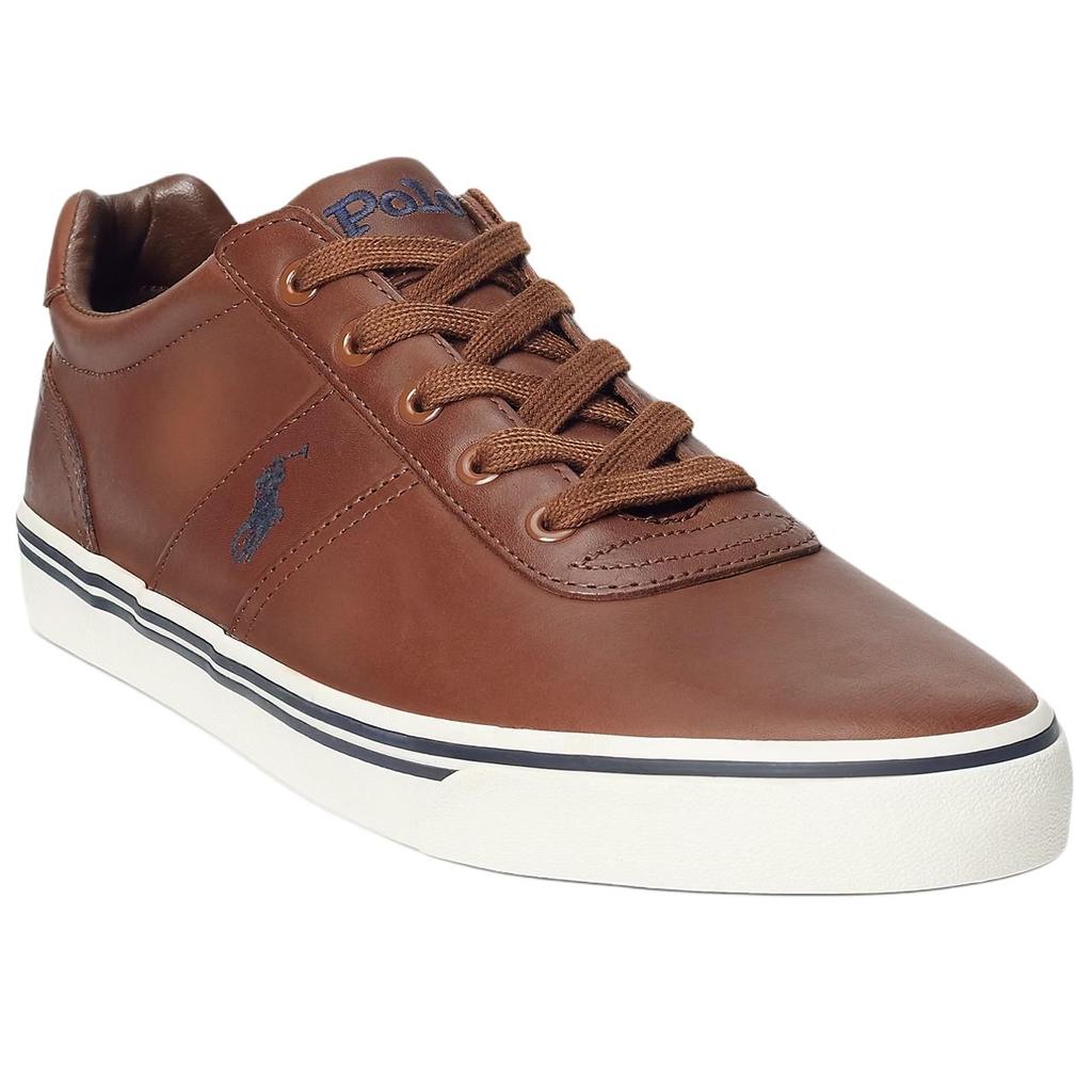 Polo Ralph Lauren Hanford Leather Round Toe Lace-Up Low-Top Sneakers Men Sneakers Brown 513049