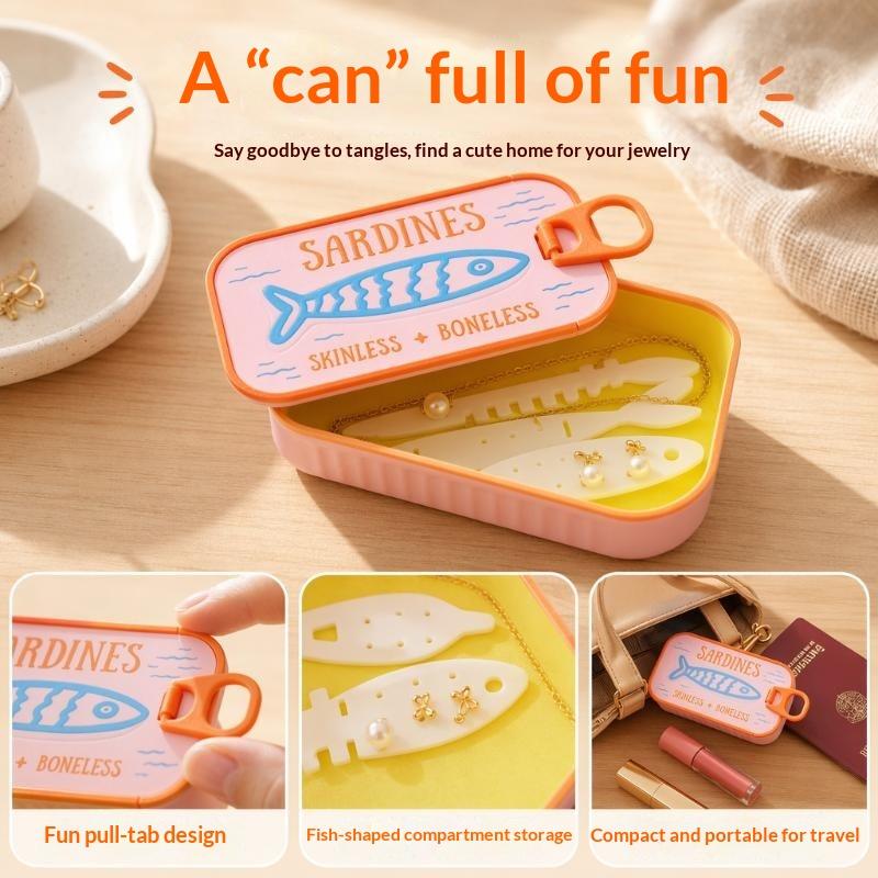 Sardine Tin Jewelry Box 3D Printed Easy Open Durable Small Jewelry Organizer for Rings Earrings Perfect for Dresser Decor